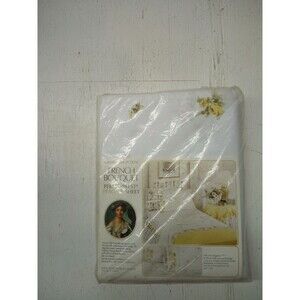 Vtg NOS Sears Gallery Collection French Bouquet FULL FLAT SHEET YELLOW ROSES